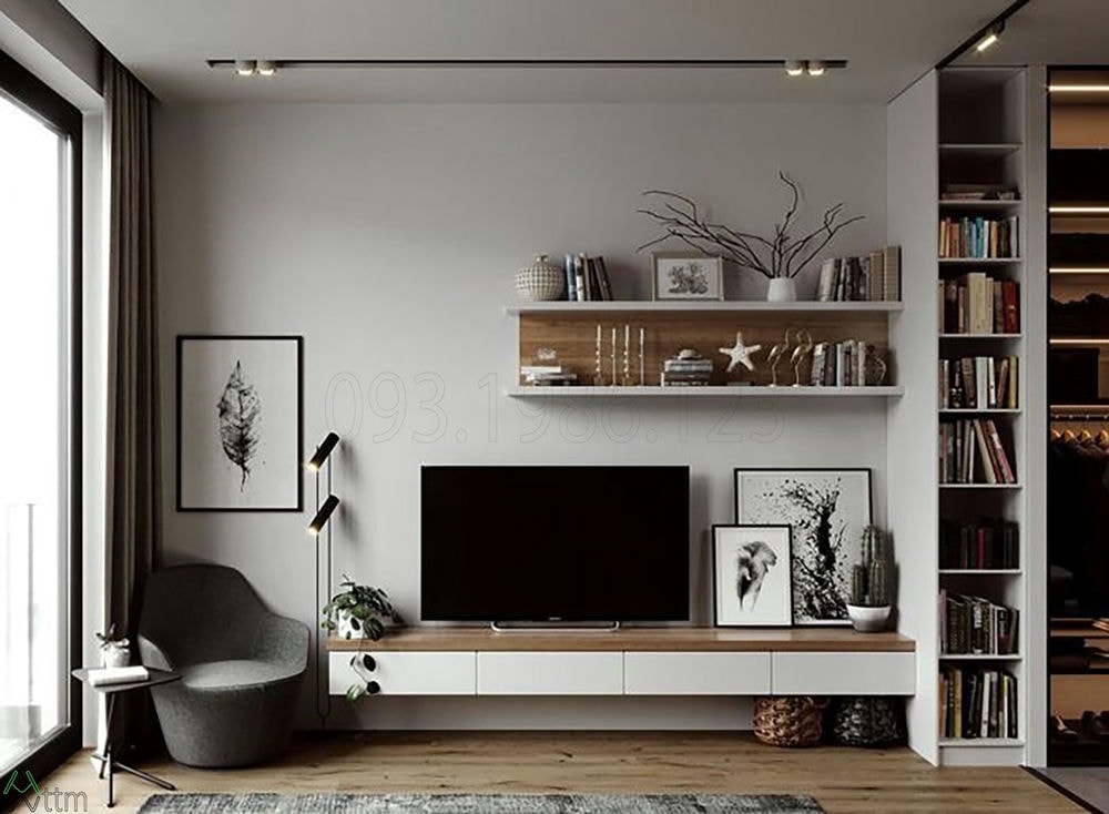 Mẫu kệ tivi dạng lửng độc đáo cho phòng khách