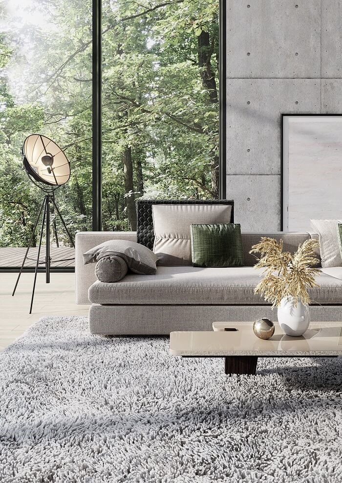Bộ sofa được đặt trên thảm lông chuột khá đặc biệt