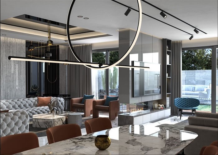 Không gian được trang hoàn khá lộng lấy với ánh đèn cùng đồ nội thất hiện đại