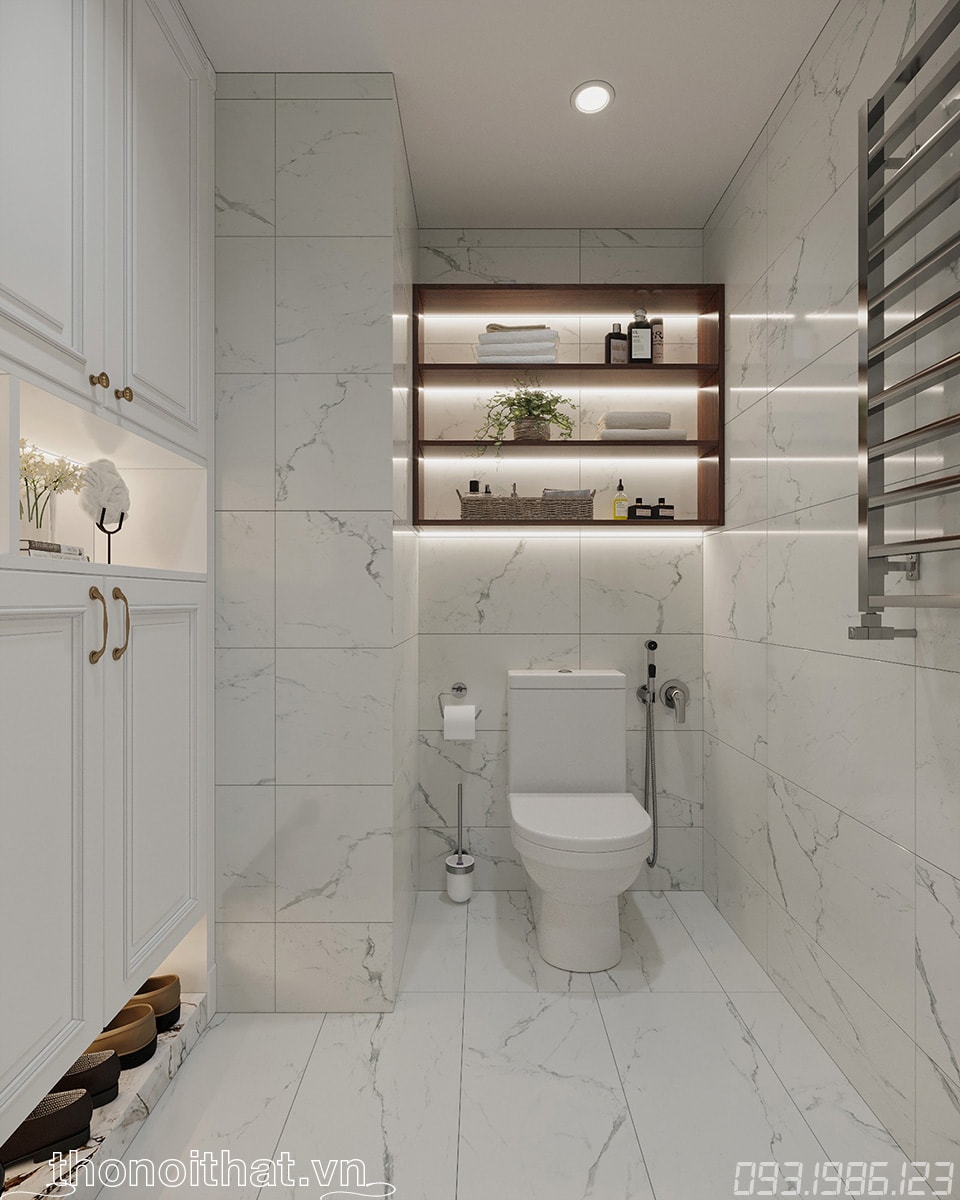 Khu vực vệ sinh được thiết kế đơn giản và ngăn lắp