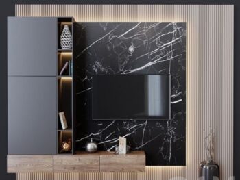 Kệ tivi có điểm nhấn vân đá sang trọng cùng đèn led huyền bí