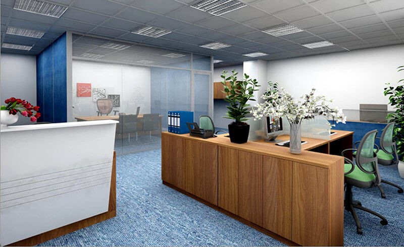 Không gian nội thất làm việc được trang trí cây xanh