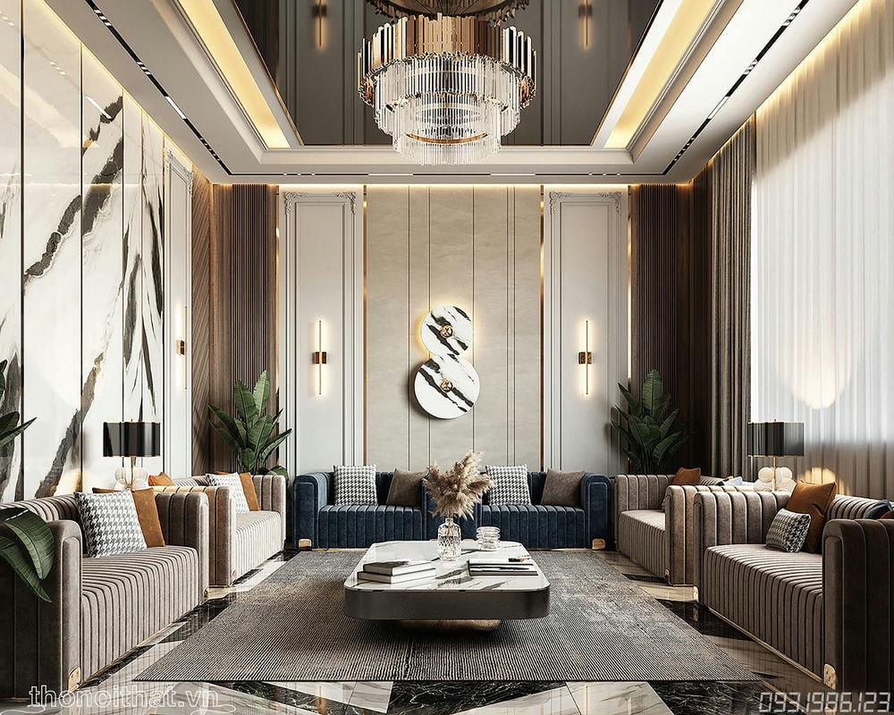 Ghế sofa sử dụng kiểu dáng kẻ sọc cùng kết hợp đa dạng màu sắc hài hòa