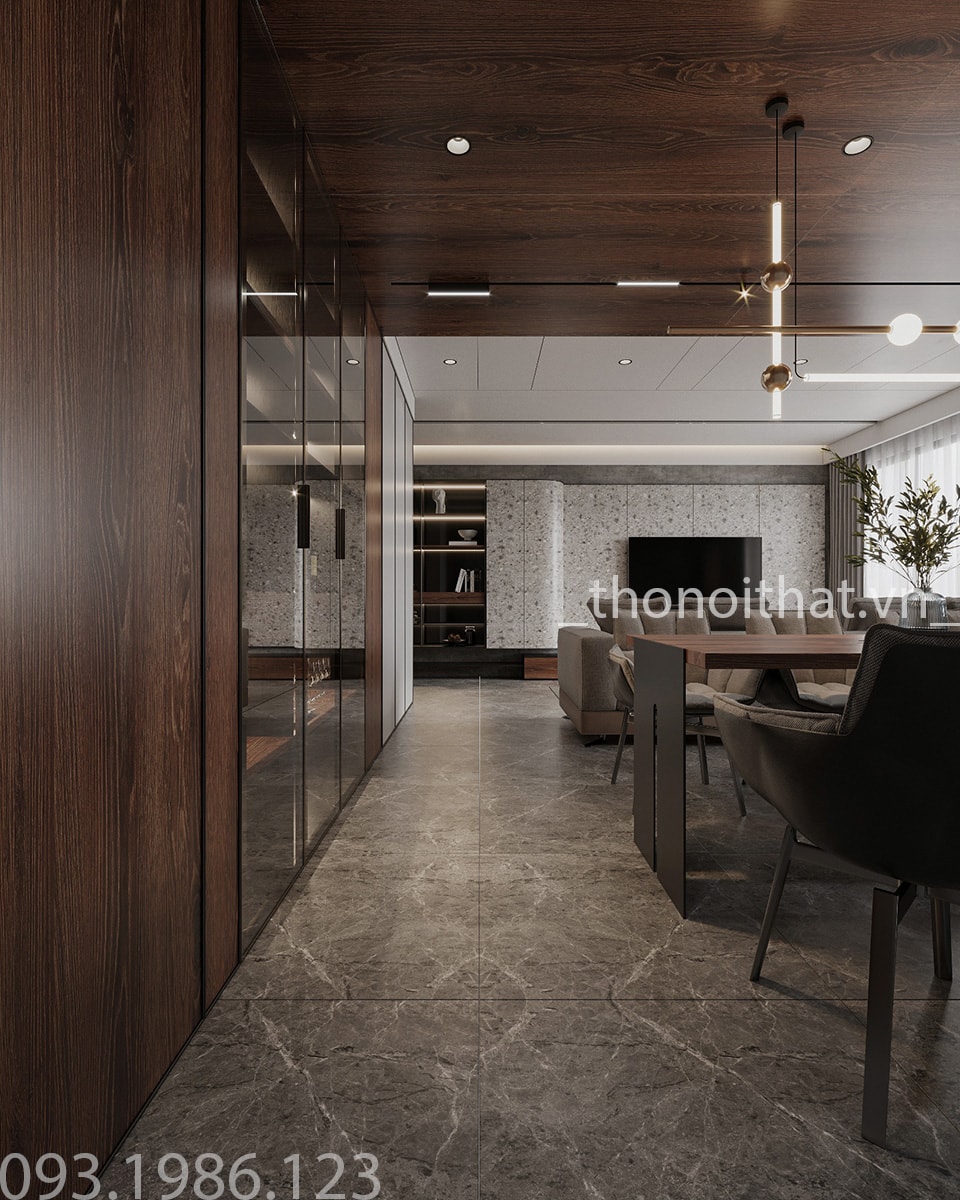 Lối đi thông thoáng từ phòng khách đến các khu vực khác rất thuận lợi
