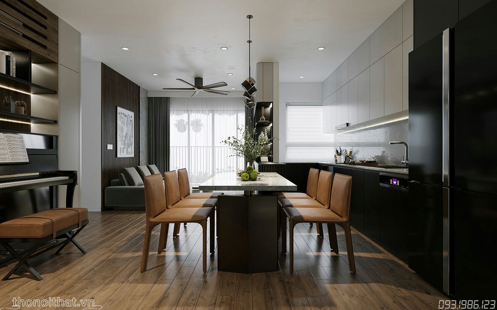 Chiếc bàn ăn được thiết kế đơn giản cho 6 người dùng