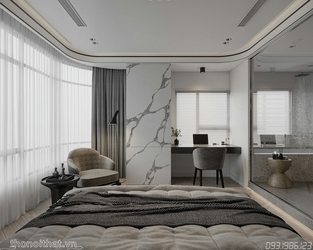 Các khu vực làm việc, bàn nhỏ cùng ghế sofa đơn giản